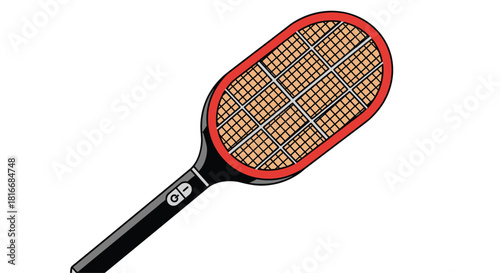 An illustration of a black electric mosquito swatter with a red frame and a grid inside.