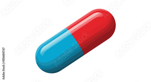 A single red and blue capsule stands out against a clean white background.