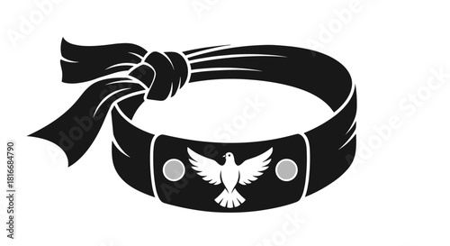 Black headband with a white dove emblem and a knotted tail.