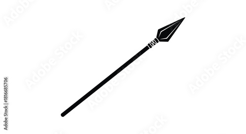 A stylized black silhouette of a spear against a white background.