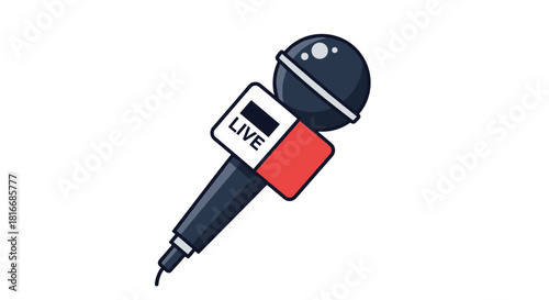 Illustration of a journalist's microphone with the word 'live' on it.