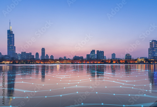 Tech-Infused City Skyline at Dusk