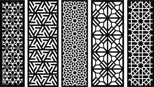 Vector cnc cutting laser motif partition fences pattern. Cnc laser cutting panels template decorative die cut pattern