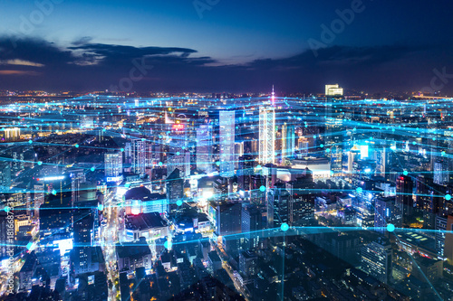 Tech-Infused City Skyline at Dusk