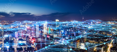 Tech-Infused City Skyline at Dusk