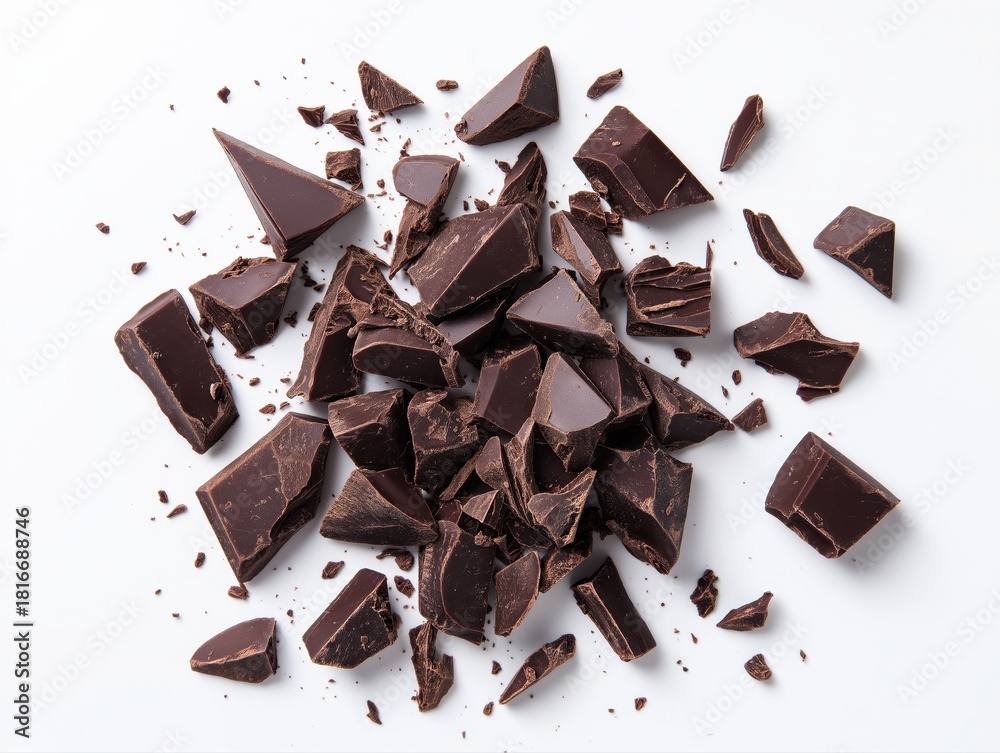 Fototapeta premium Broken dark chocolate pieces creating a sweet dessert background