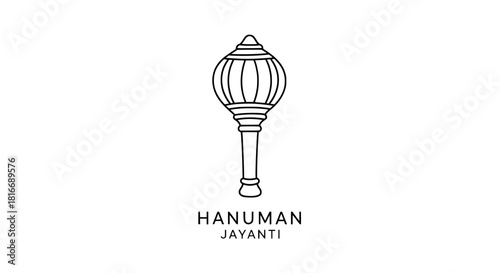 Creative vector illustration of Lord Hanuman's weapon (Gada) icon for the Hindu festival of Hanuman Jayanti. Minimalist line art design suitable for EPS, PNG, and JPEG formats