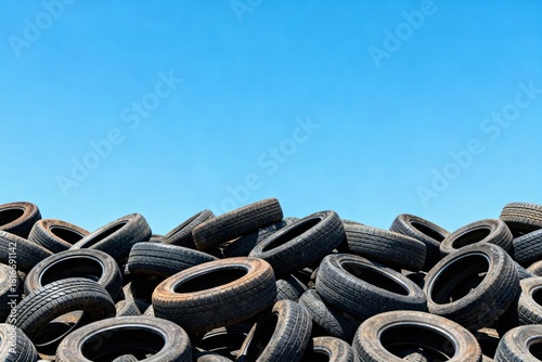 Used tires in a landfill. An environmental problem and a challenge for sustainable recycling. Recycling rubber saves the planet. A sustainable lifestyle. Recycling.