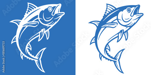 Detailed Jumping Tuna Graphic Element Showing Side View of Open Mouth and Powerful Movement