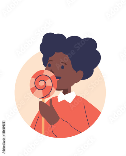 Pretty girl licking lollipop candy