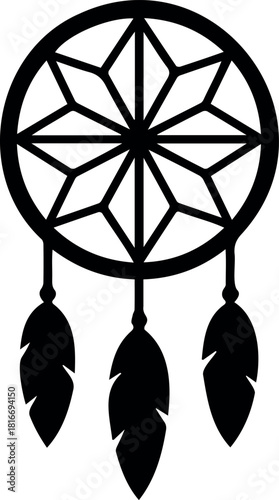 Dreamcatcher silhouette icon illustration, a symbolic representation of protection, spirituality, and good dreams, rendered as a versatile vector graphic element.