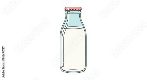 Glass milk bottle illustration with pink lid on white background
