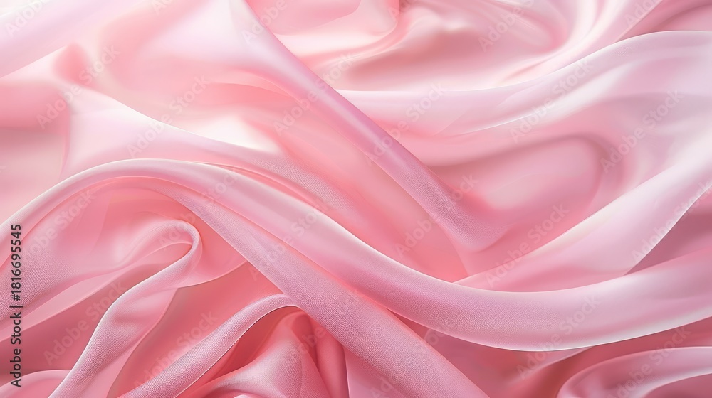 Fototapeta premium Delicate Pink Silk Fabric Flowing in Soft Waves Close Up Abstract Texture Background