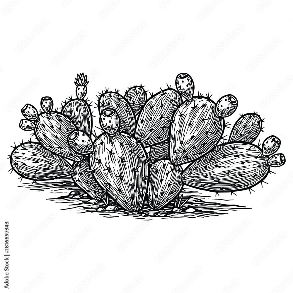 Fototapeta premium Delicate cactus illustration perfect for organic food packaging and fresh market signage