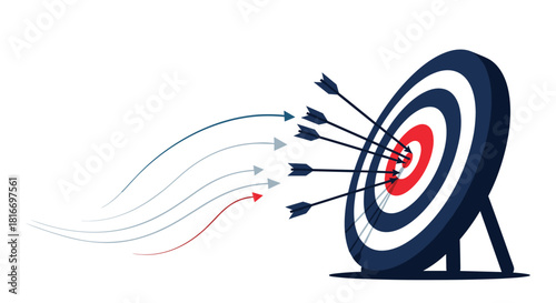 A target with multiple arrows hitting the bullseye, representing accuracy, achievement, and success in reaching goals and objectives.