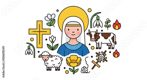 Religious icons depicting devotion, faith, and spirituality with sacred symbols