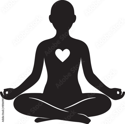 Yoga silhouette vector illustration of a woman meditating in lotus pose for health, peace, and balance