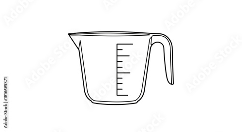 Measuring cup illustration with measurement markings on white background