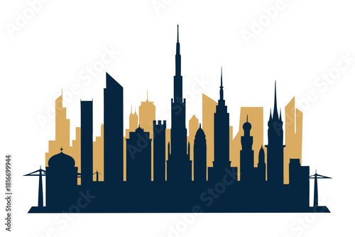 City skyline silhouette isolated on white background