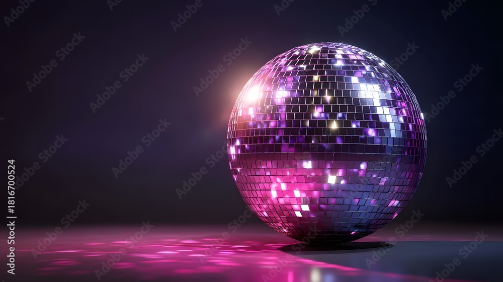 Obraz premium Vibrant Disco Ball Reflecting Dazzling Lights on a Dark Background.