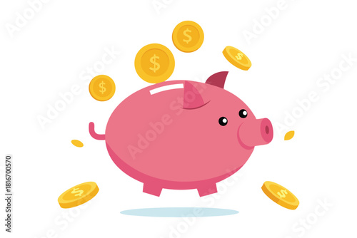 coins falling into piggy bank vector illustration on white background