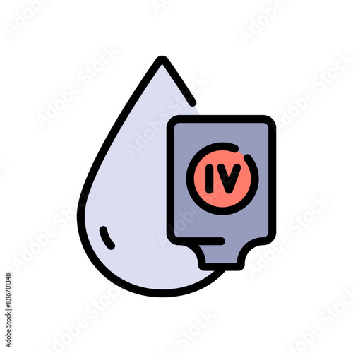 Intravenous therapy medical color icon. Vector illustration of an IV drip bag, for healthcare apps, medical websites, and hospital-related visuals.