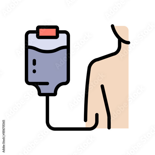 Intravenous therapy medical color icon. Vector illustration of an IV drip bag with a tube, for healthcare apps, medical websites, and hospital-related visuals.