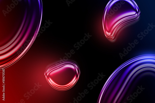 Abstract neon glowing vibrant shapes on black background digital futuristic fluid particles design element template illustration wallpaper