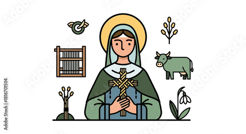 Saint Brigid of Kildare Icon Irish Patron Saint Illustration
