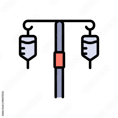 Intravenous therapy medical color icon. Vector illustration of an IV drip bag with a tube and stand, for healthcare apps, medical websites, and hospital-related visuals.