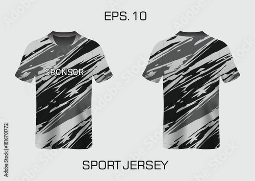 Modern Sport Jersey Design with Bold Sponsor Text and Dynamic Brush Stroke Patterns