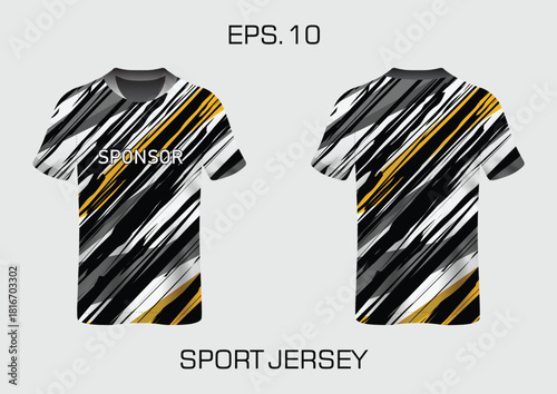Abstract Sport Jersey Design with Stripes and Sponsor Text for Team Uniform or Athletic Wear