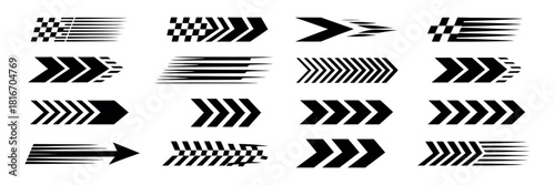 Racing Car Stripes Set, Angled Checkered Patterns, Dynamic Speed Lines Vector
