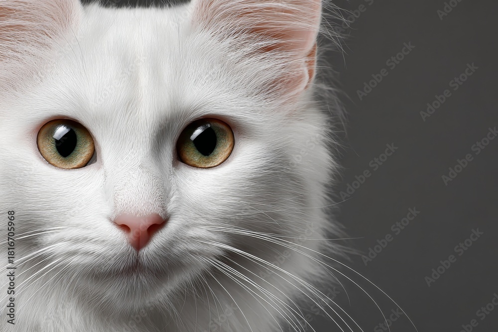 Obraz premium Beautiful white Turkish Angora cat with golden eyes resting gracefully on a soft blanket.