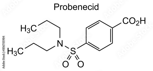 Probenecid, chemical structure of probenecid, drug substance