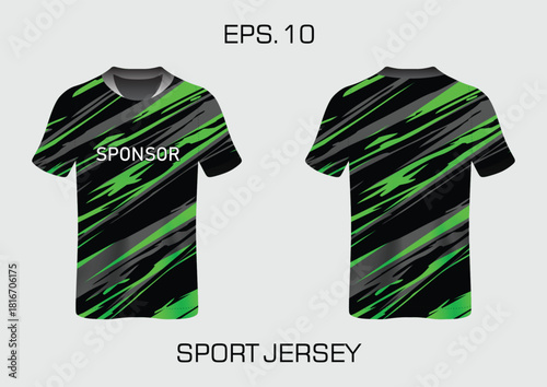 Dynamic Green and Black Sport Jersey Design with Sponsor Logo for Athletic Use