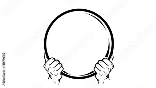 Hands Raising Shield Line Art Symbolizing Collective Protection, Rights, and Justice