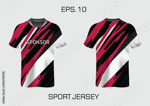 Vibrant Sport Jersey Design with Bold Stripes and Sponsor Print for Athletic Wear