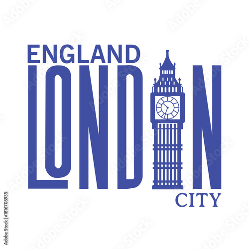 Big ben london tower text vector illustration t shirt logo concept design 