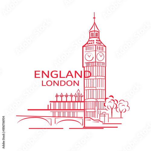 Big ben london england vector illustration logo t shirt concept design 