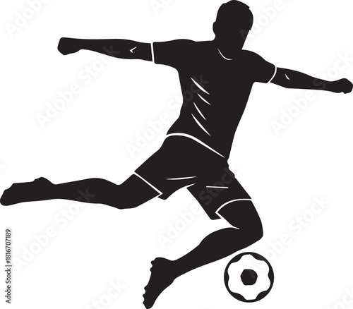 Dynamic Football Silhouette: A silhouetted soccer player exhibits powerful athleticism as he kicks the ball with precision and grace. A striking image of the spirit of football