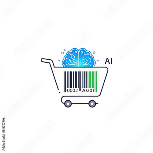 Shopping cart with AI circuitry representing smart food recommendations.