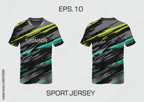 Dynamic Sport Jersey Design, Modern Graphics with Vibrant Colors and Sponsorship Branding