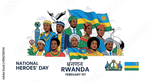 National Heroes' Day Rwanda Illustration with Cultural Pride and Unity