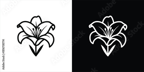 A beautifully stylized lily flower, symbolizing purity and elegance, presented as a clean, versatile graphic emblem in monochrome