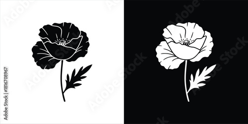 Black and White Poppy Remembrance Day Floral Vector Illustration