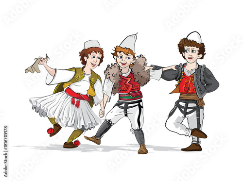 Albania, Dardanian, Epirus kid with folk dress from north and south dancing,