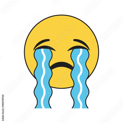 Crying yellow emoji graphic with streaming tears, symbolizing deep sadness in digital expression