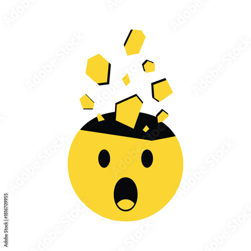 Conceptual vector illustrating the sensation of a mind-blowing realization, with a surprised face experiencing a thought-shattering moment