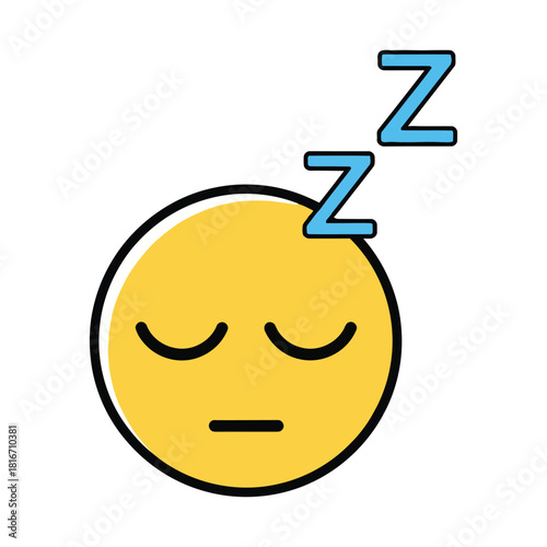 Vivid yellow emoji expressing a state of tiredness and deep slumber with Z letters